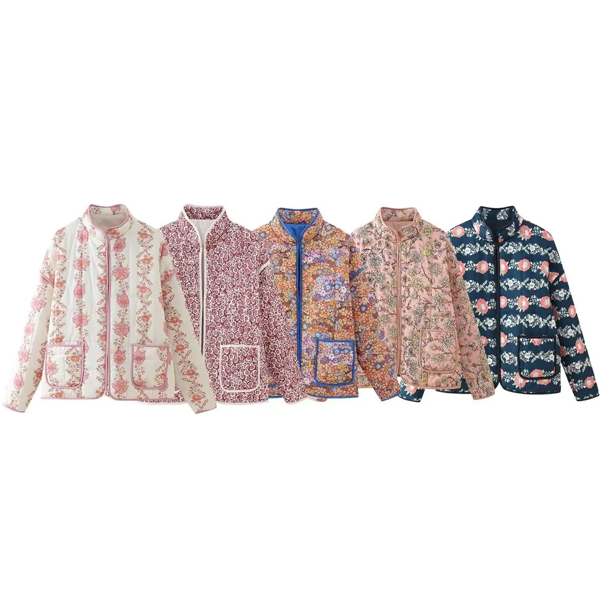 

5 Color Autumn Winter XS-XL Cotton Padded Jacket Floral Loose Quilted Thick Warm Versatile Outerwear Single Breasted Loose Coat