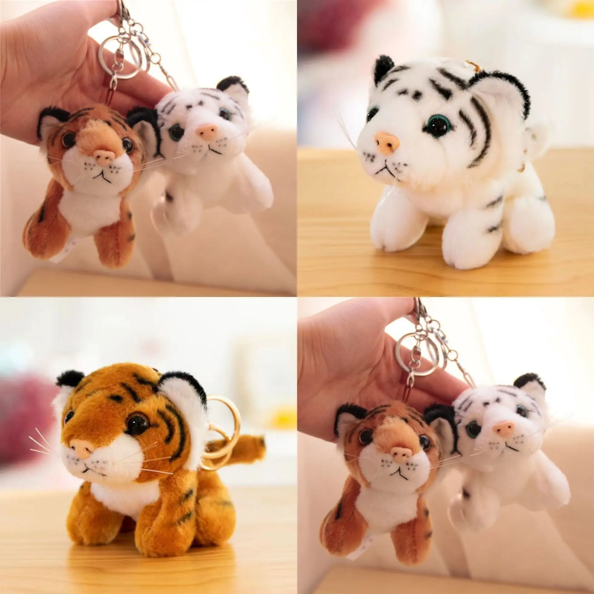 Cartoon Plush Keyring Stuffed Animal Tiger Toys Soft Animal Doll Charm Cute Key-Rings Children Backpack Wallet Keychains Pendant