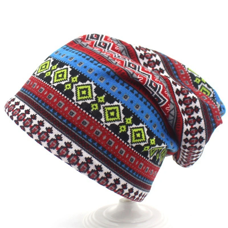 Ethnic Style Slouchy Beanies Hat Fashion Colorblock Hair Cover Skullies Caps Women Men Holiday Casual Scarf Hats Autumn Winter