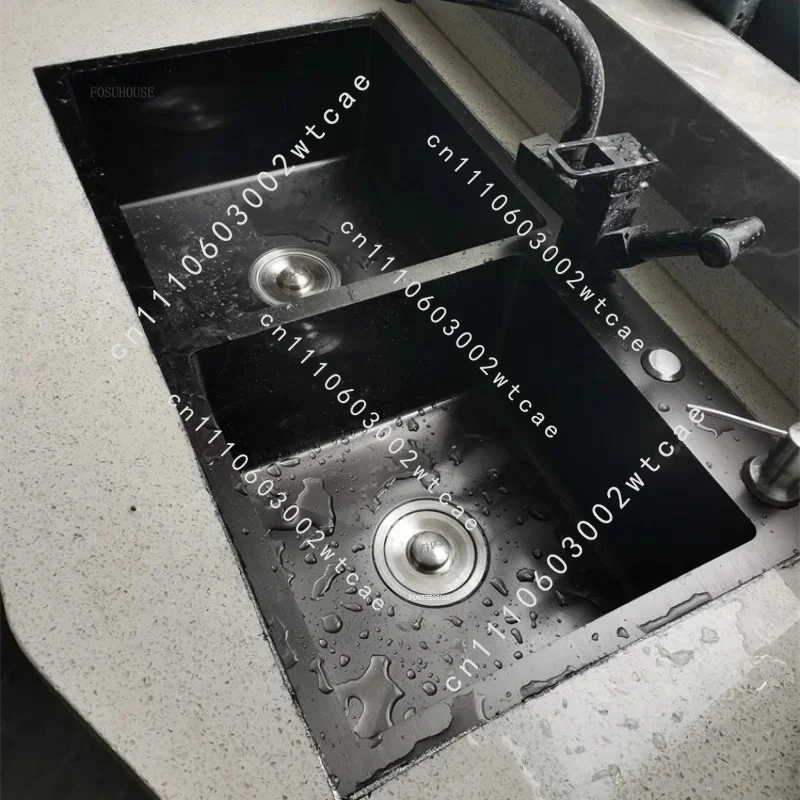 Modern Wash Basin Double Sink 304 Stainless Steel Kitchen Sinks Black Nano Wash Basin Under Platform Italian Kitchen Accessories