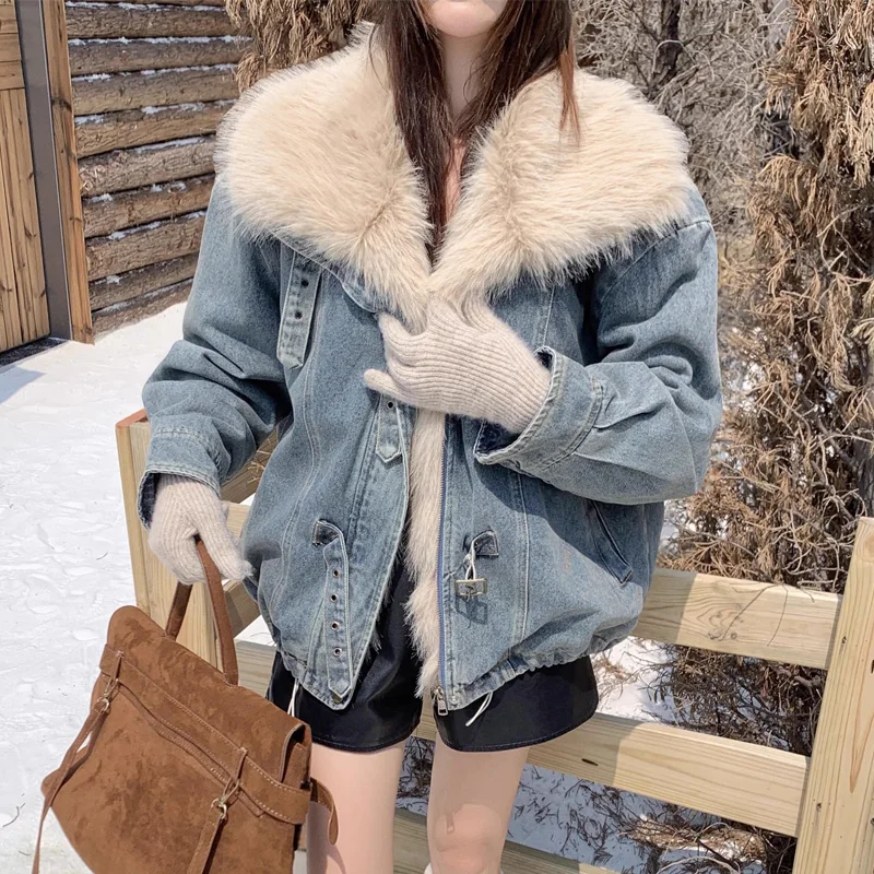 Women's Denim Jaet 2025 Autumn Winter Korean Sle Loose Versatile Warm Waed Casual Faion Fce Thiened Top