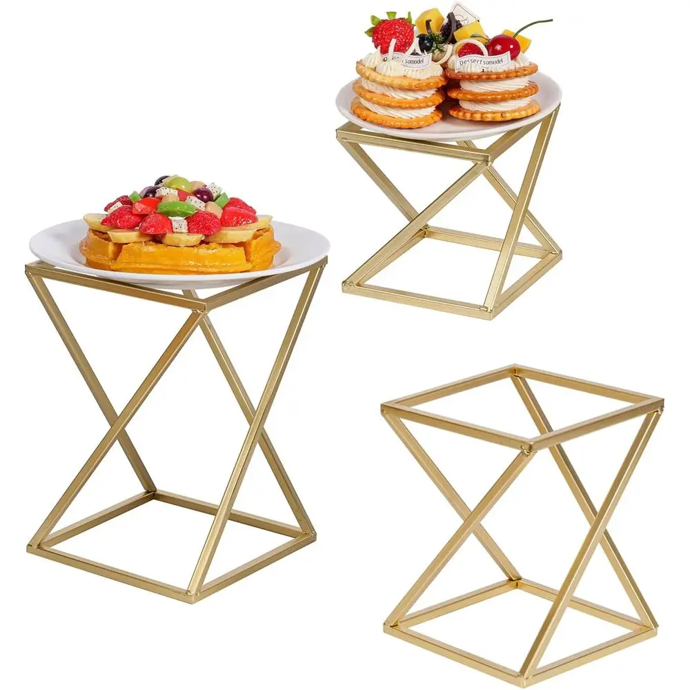 

Geometric Twist Brass Pizza Stand, 3-Tier Metal Display Racks for Desserts & Cupcakes