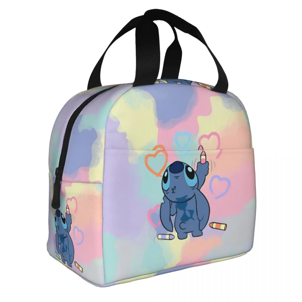 Cute Lilo And Stitch Insulated Lunch Bag Thermal Bag Reusable Portable Tote Lunch Box Food Storage Bags College Picnic