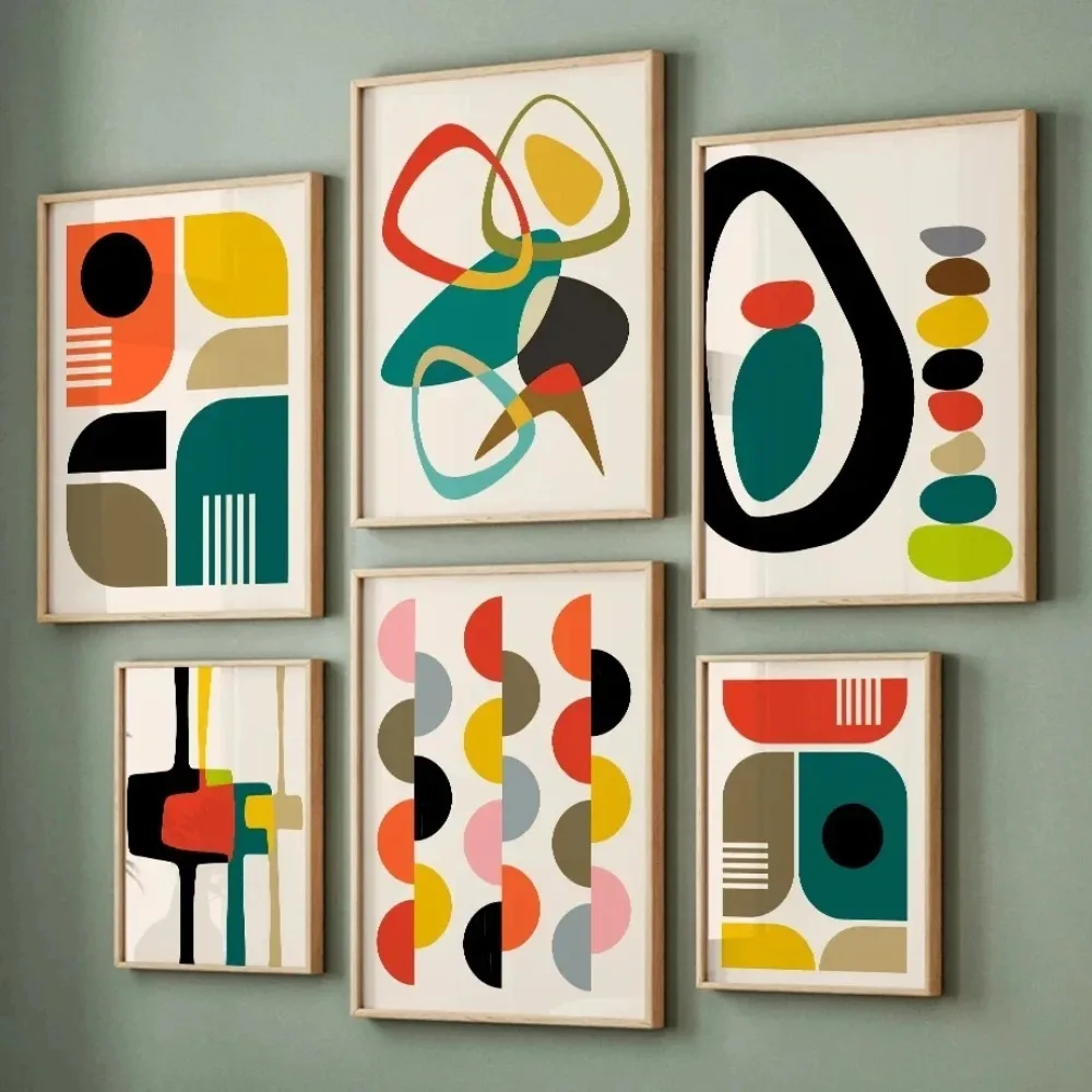 Mid-century Minimalist Sun Abstract Canvas Print Geometric Decorative Art Poster Living Room Office Bedroom