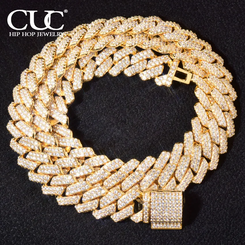 14mm Miami Cuban Chain Necklace For Men Iced Out Zircon Hip Hop Link Gold Color Fashion Rock Jewelry