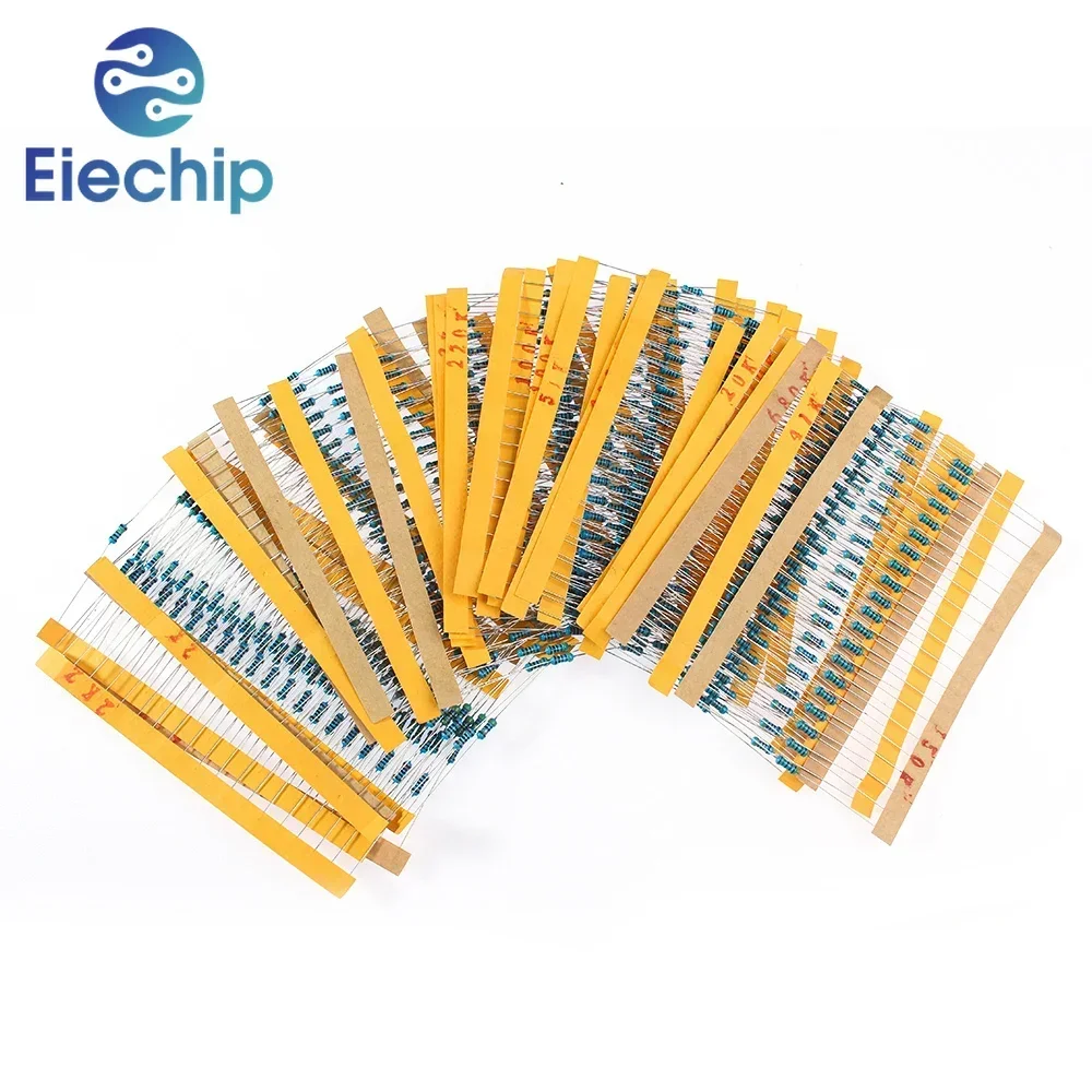 600PCS 30 Values 1/4W Metal Film Resistor Assortment Kit, 10 ohm~1M ohm Resistors Assorted Set Pack in Box, 10K 20K 47K 51K 68K