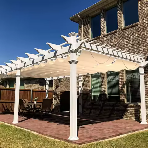 Retractable Shade Cover Waterproof Replacement Canopy Sliding Wave Shade Sail for Pergola Awning Patio Deck Yard Porch Gazebo Be