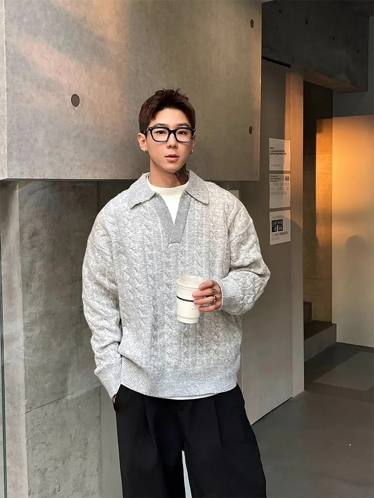 

Свободный мужской вязаный свитер V-Ne Color Thi Needle Twist, осень-зима, новый повседневный теплый топ