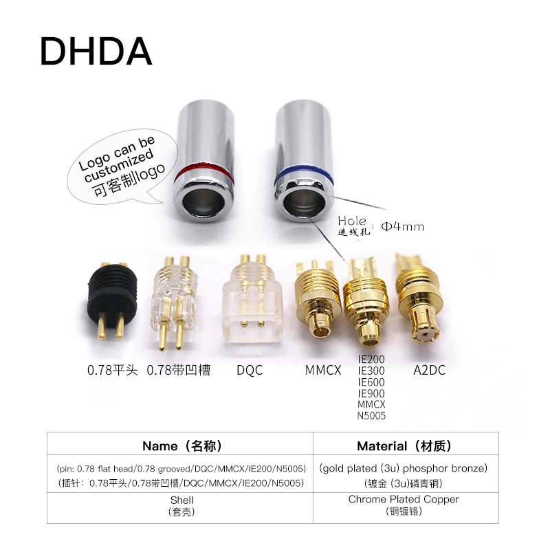 HAKUGEI DHDA DIY Custom Pin 0.78 Mmcx Qdc Flat 0.78 Ie200 Ie600 Ie900 A2DC N5005