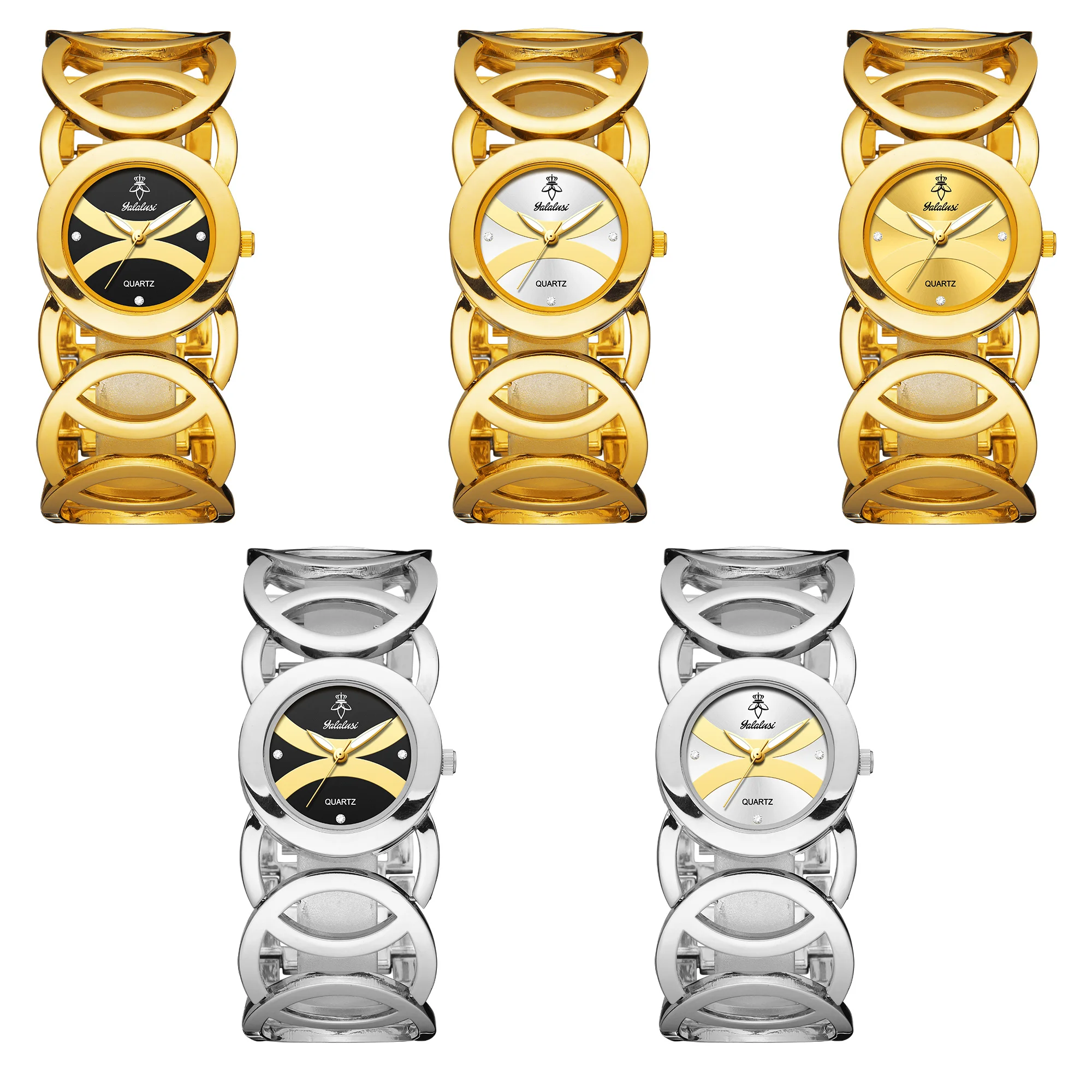 ساعة كوارتز نسائية من YaLaLuSi بحزام ذهبي مجوف دائري أنيق مع صندوق هدايا رائع للحفلات والارتداء اليومي هدية مثالية للسيدات