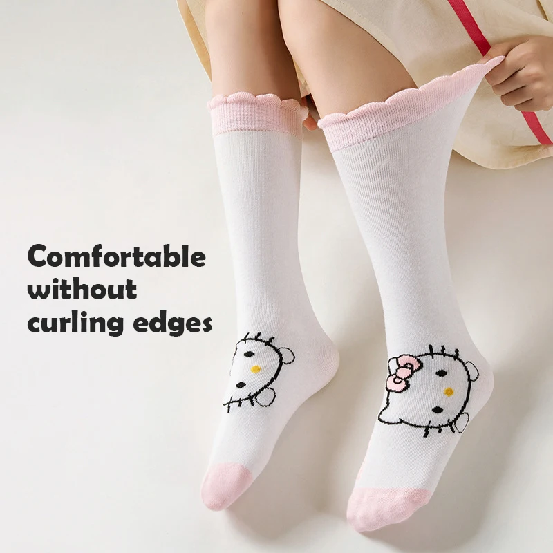 Summer Sanrio Knee Long Sock Breathable Thin Hello Kitty Kuromi Cinnamoroll Girls Middle Tube Socks Calf Sock