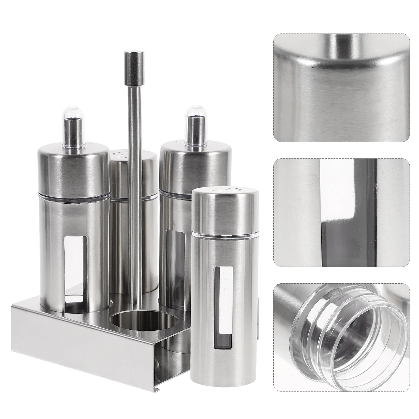 

Seasoning Bottle Set Stainless Steel Rustproof Condiment Containers Transparent Easy Pour Pepper Shaker Vinegar Salt