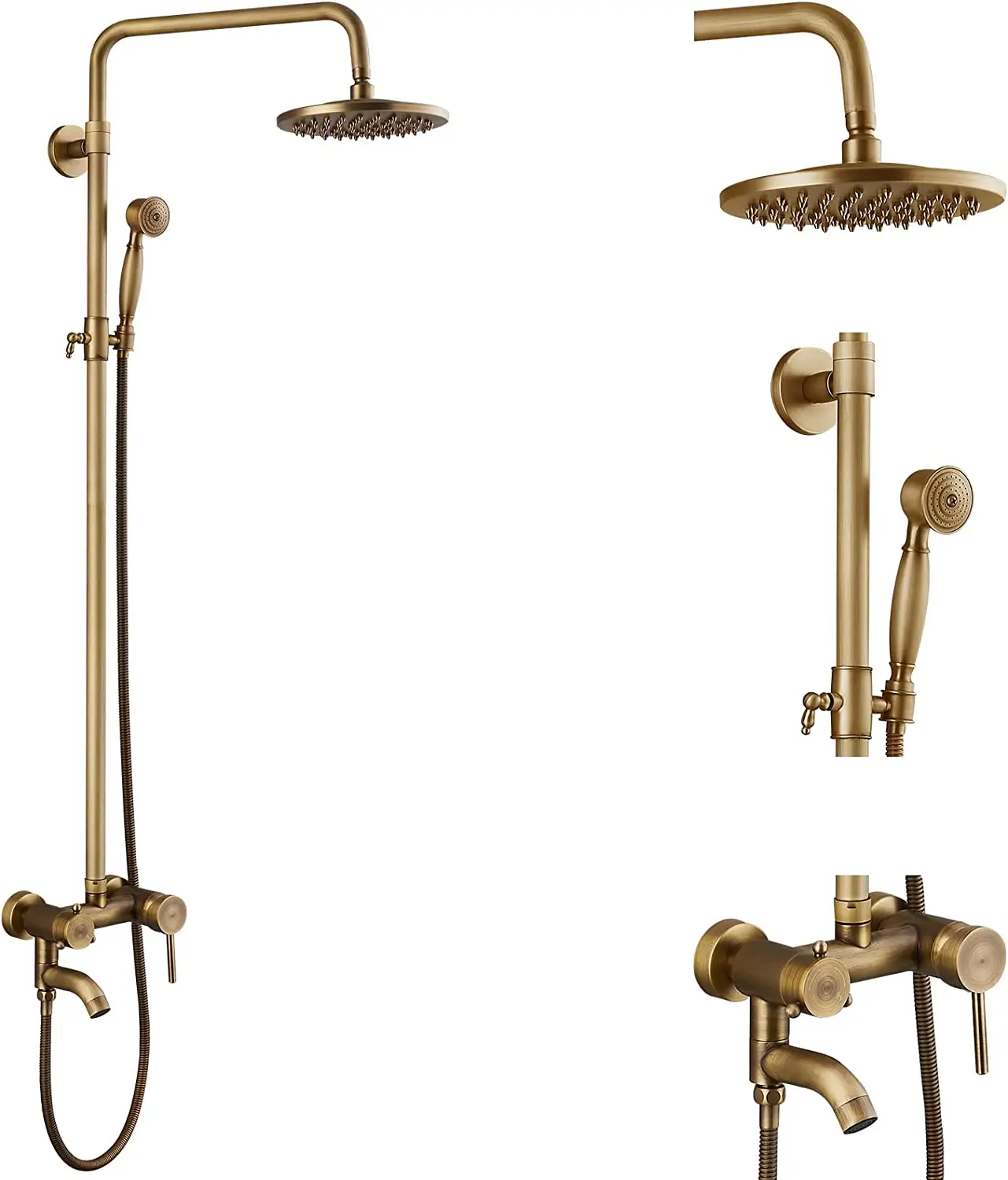 

Antique Brass Bathroom Shower Faucet Set 8" Rainfall Shower Head Wall Mounted Bathtub Shower Mixer Tap With Handshower