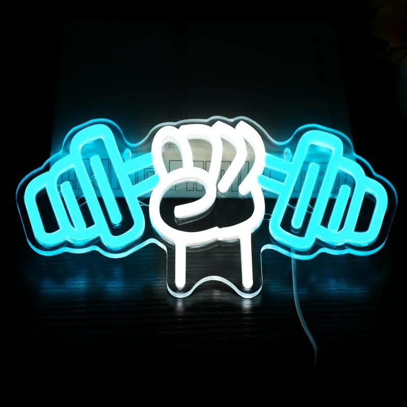 Dumbbell Neon Sign, Gym Wall Hanging Neon Light Signs for Sports Room, Decor Club, Party Bar, Customized LED Neon Lamp USB