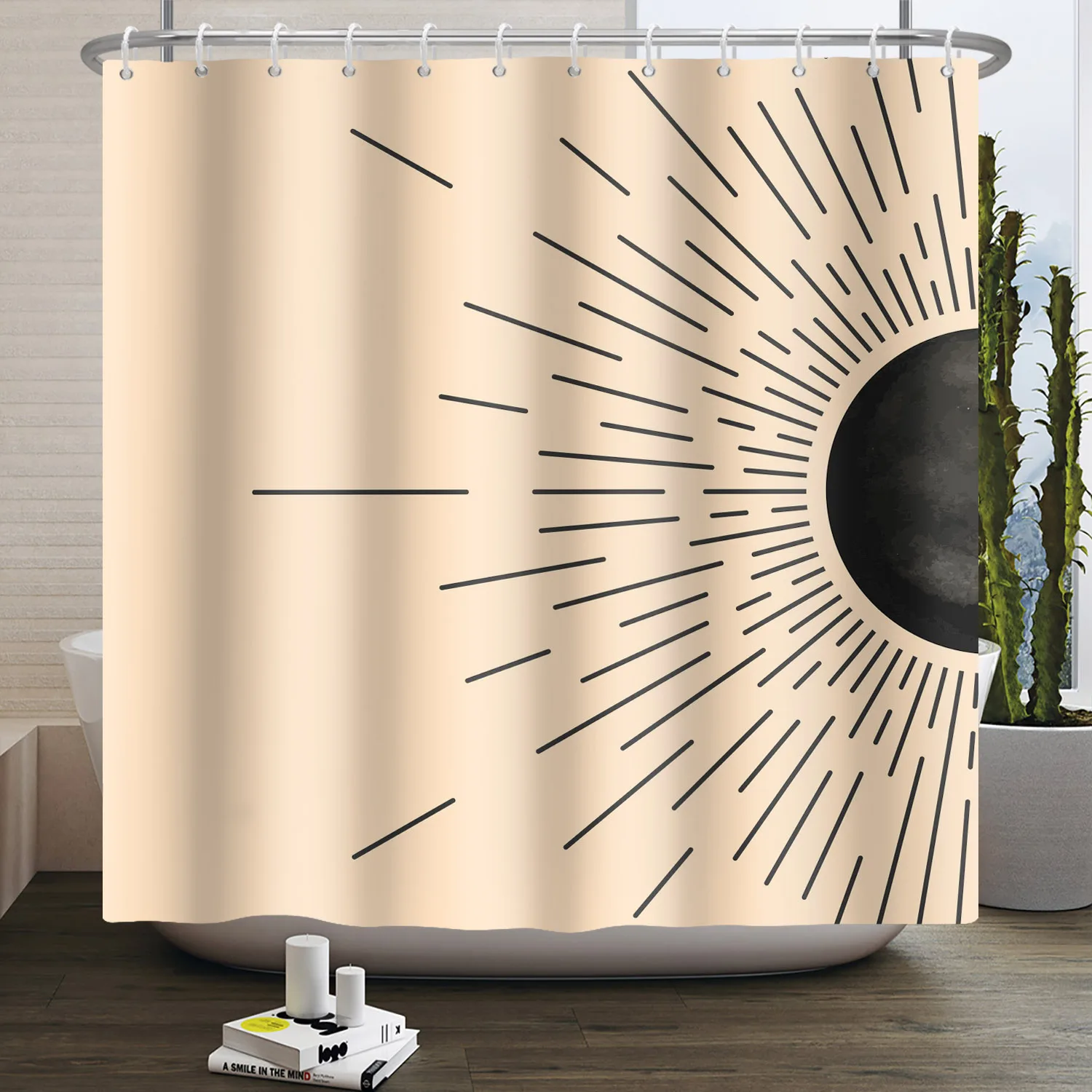 Nordic Modern Sun Moon Shower Curtain Simple Graphic Bathtub Covering Curtain Bathroom Partition Decor Shop Window Background