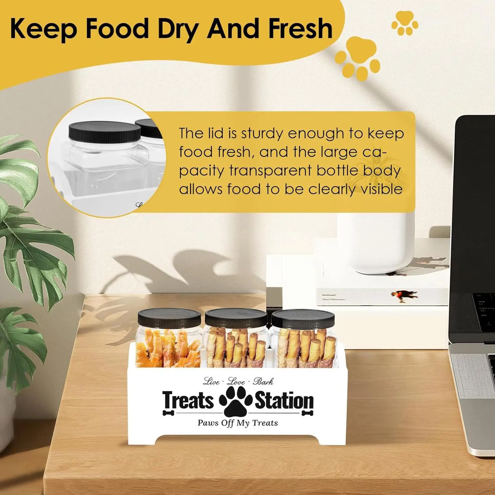 Contenedor de almacenamiento de alimentos para perros, tapa hermética, organizador de 3 piezas, contenedor de comida para perros, contenedores de golosinas para gatos, animales, pájaros, despensa casera