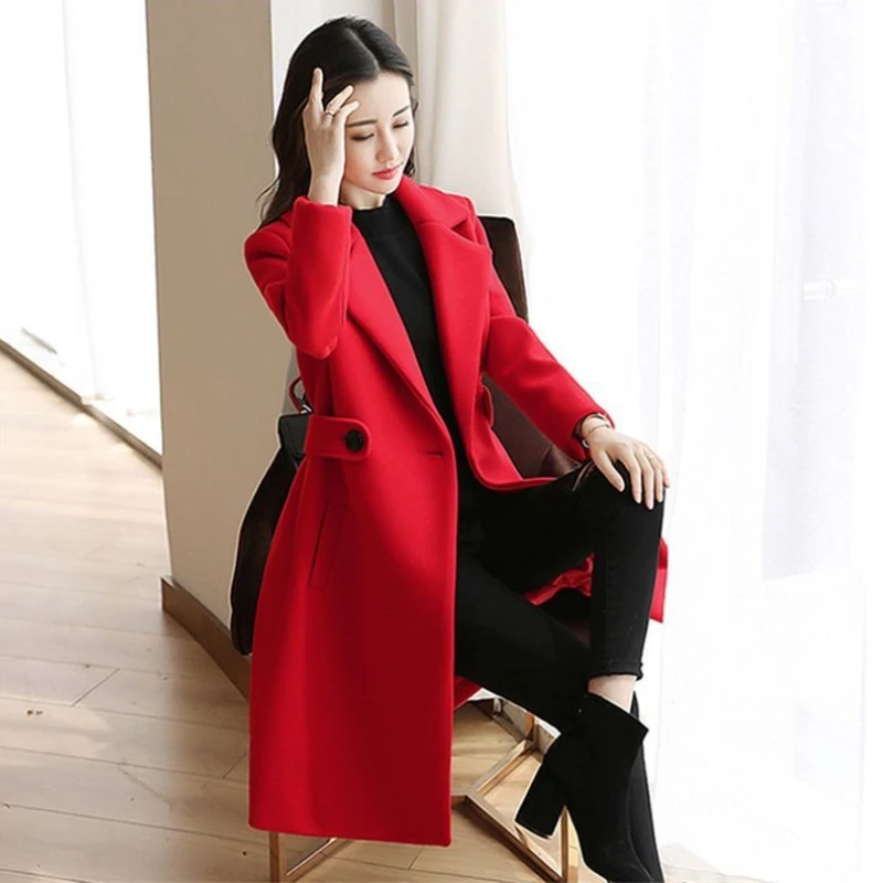 

Женское длинное пальто, зимнее шерстяное твидовое пальто длиной до колена, классический стиль Хепберн, облегающая элегантная верхняя одежда, универсальная повседневная одежда