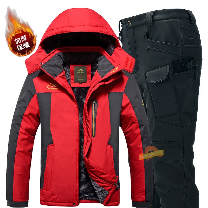 2023 Winter Outdoor Sports Hiking Camping Fishing Suit Cycling Jacket Pants Men Hunting Clothes Waterproof Fleece Thick Warm Set