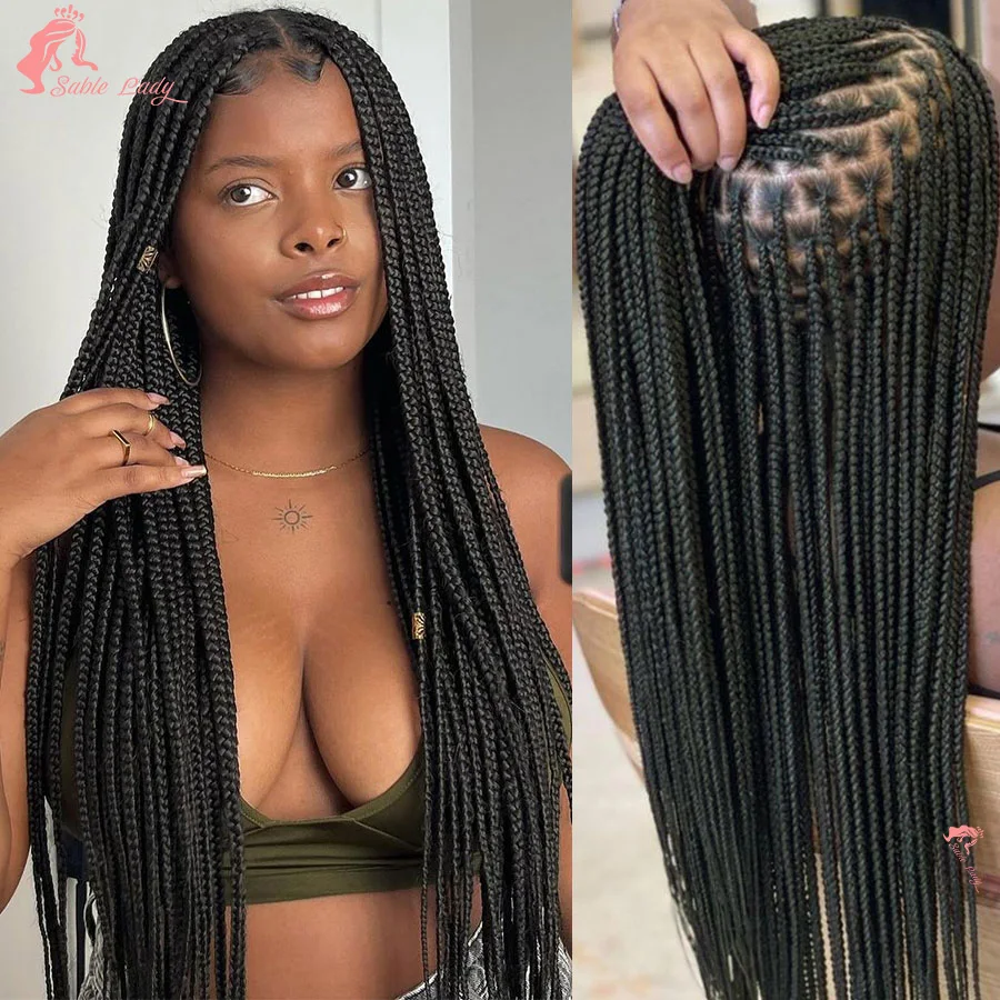 

Cornrows Synthetic Braided Wigs Lace Front Braided Wigs For Black Women 36Inches Locs Goddess Knotless Box Braids With Baby Hair