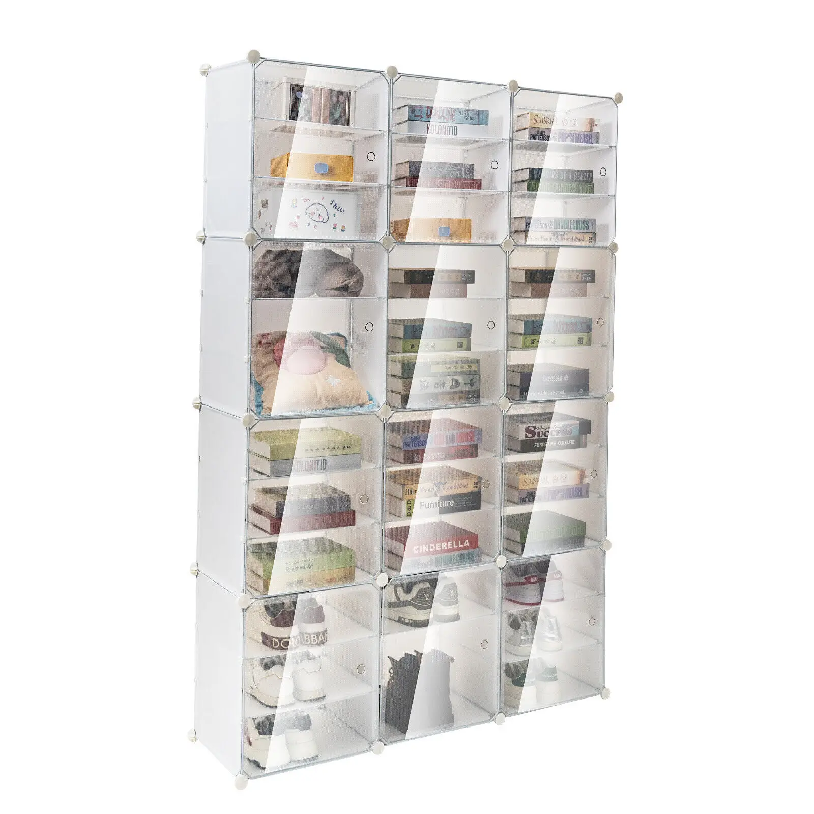 12 Tiers Shoe Rack Box Organizer Stackable Cabinet Storage 36 Pairs Shoes for Entryway Modular Shoe Storage Rack White