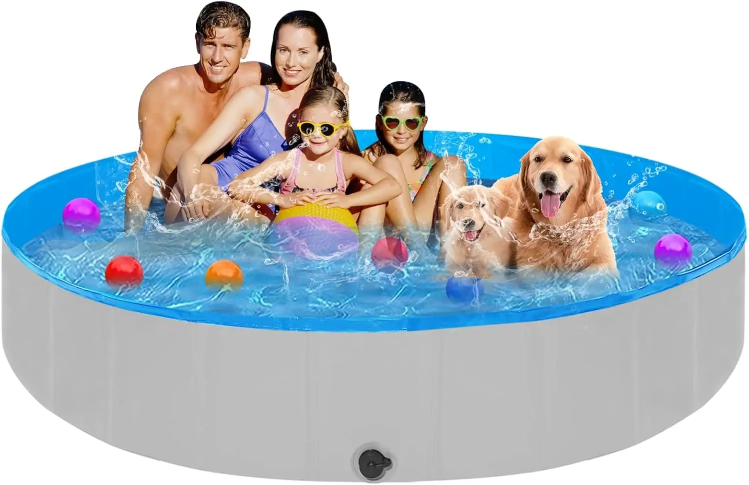 Piscina portátil antideslizante para perros grandes, piscina de plástico duro para niños, 97x16 pulgadas