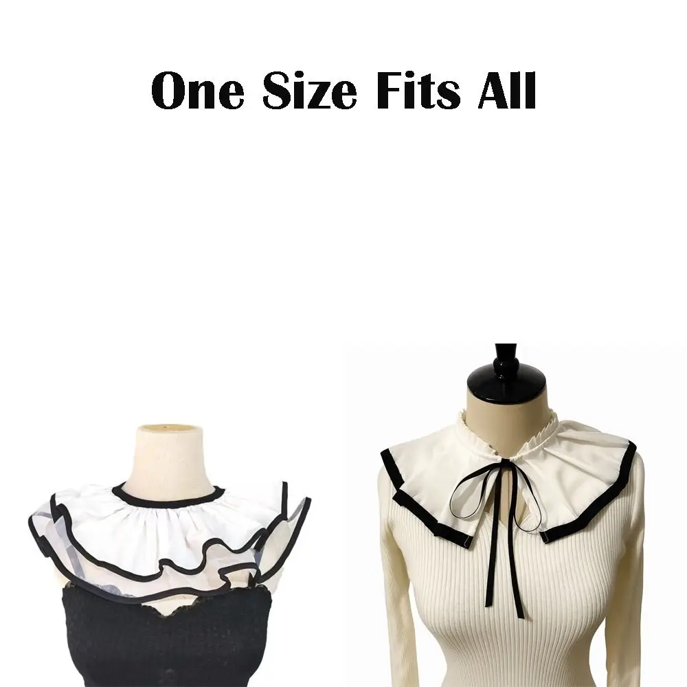 Stile retrò Lolita Colletto finto Nero Bianco Design pieghettato Collo Ruff Scialle per costume da clown staccabile a doppio strato