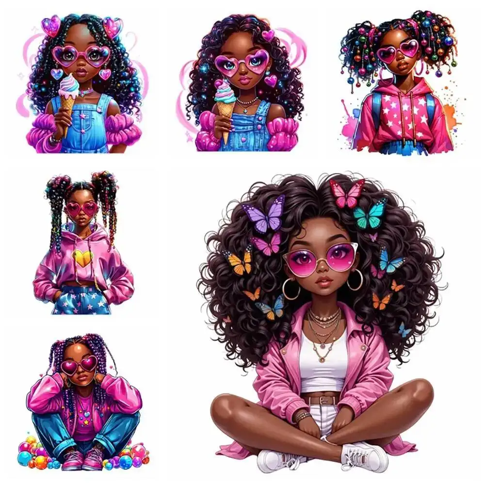 

Красочные термопереносные нашивки с бабочкой для чернокожих девочек для одежды, моющиеся футболки с надписью «сделай сам», термонаклейки, аппликация