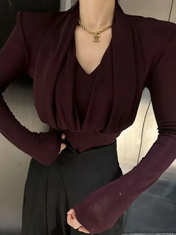 

Neck Hanging Design V-Neck Long Sleeve Women's T-Shirt Slim Fit Base Shirt Spring Autumn Style Korean Version Fashionable Top