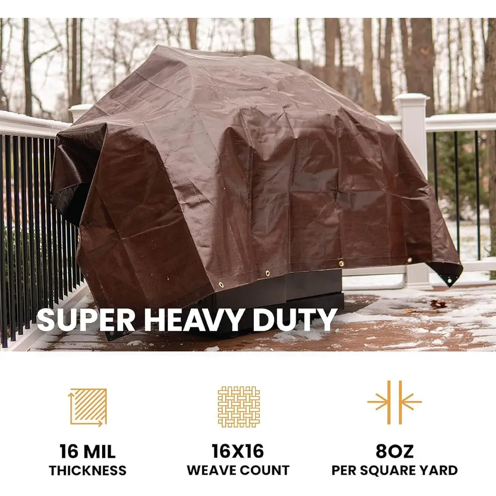 أقمشة بولي شديدة التحمل سعة 16 مل و10 مل مع حلقات وحواف معززة - بني، أبيض، فضي أسود (16 ميل بني، 12 × 12) #3