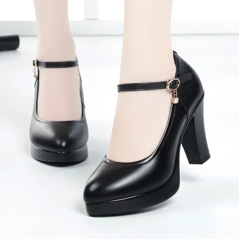 

Women Cute Sweet Slip on High Heel Shoes Spring Casual Comfortable Pumps Lady Black Leather Shoes Zapatos De Mujer