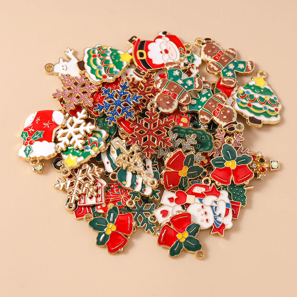

Leslie 10pcs/lot Enamel Christmas Charms for Earrings Christmas Tree Snowflake Snowman Charms DIY Jewelry Accessories
