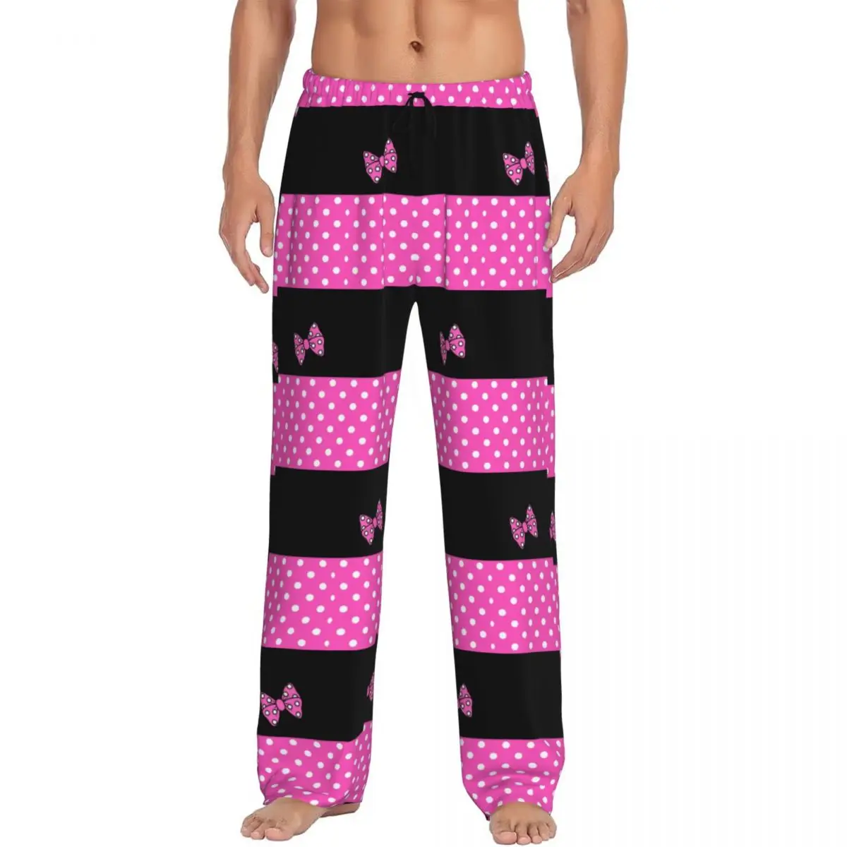 Custom Pink Polkadots Mickey Mouse Pajama Pants Men's Polka Dot Bow Sleepwear Lounge Sleep Bottoms Stretch with Pockets