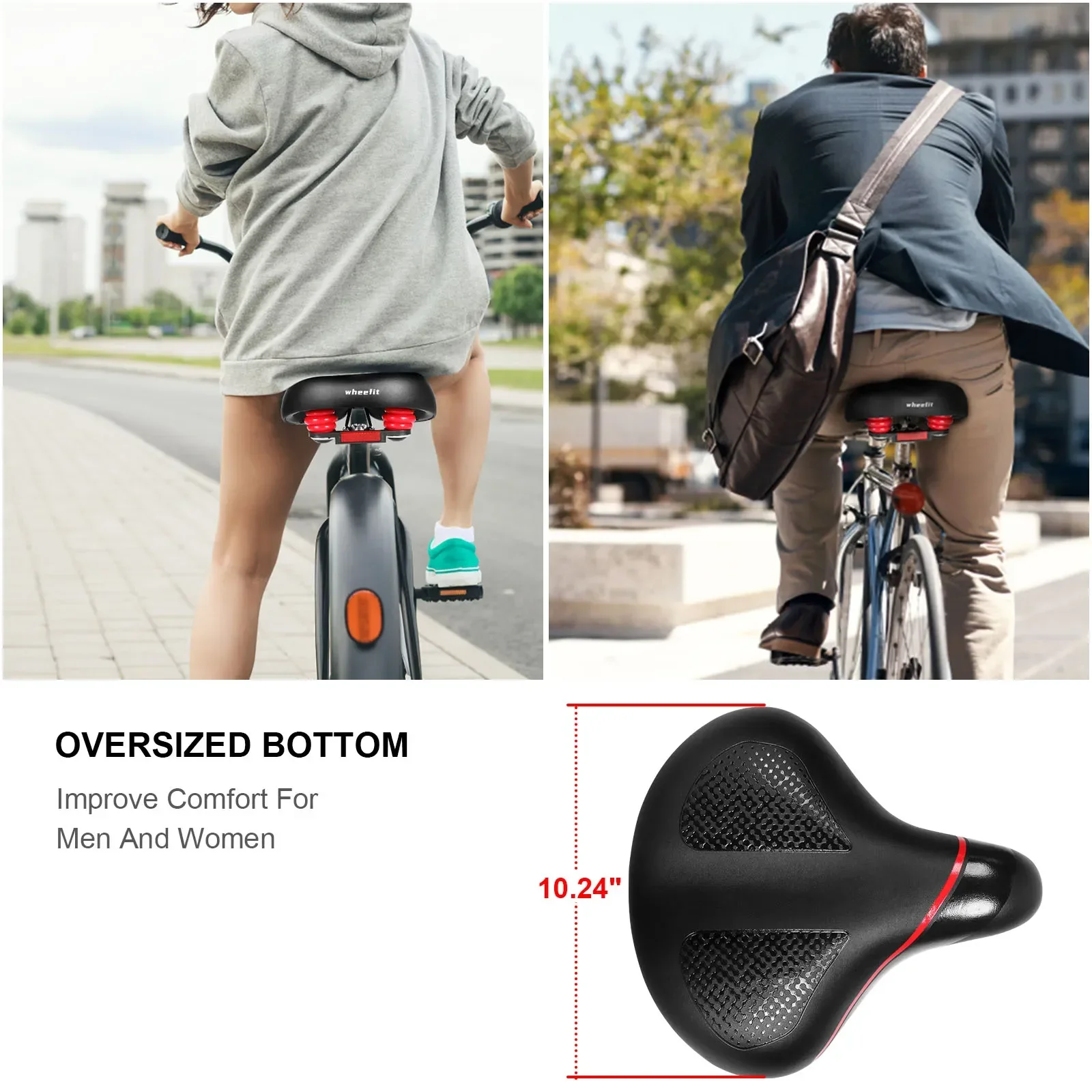 

Comfort Bike Seat, Wide Bicycle Saddle for Men&Women, Fits Peloton, MTB, Cruiser & City Bikes, Waterproof with Reflective Strips