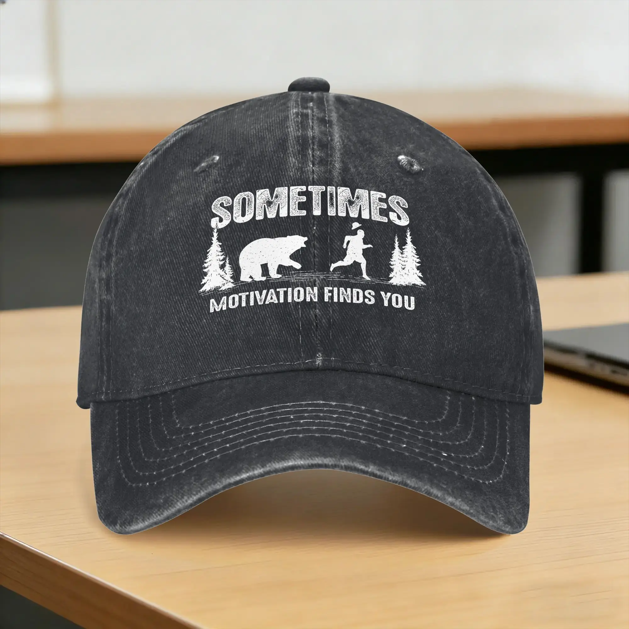 Baseball Cap Sometimes Motivation Finds You Tee Bear Funny Camping Summer Casual Trucker Hat Sports High Quality Baseball Caps