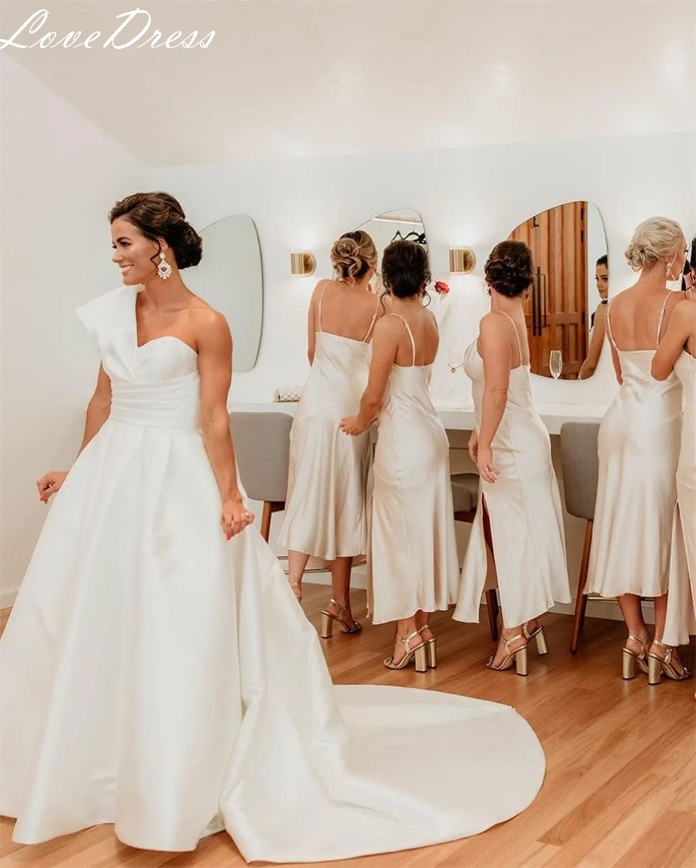 LoveDress Eine Schulter A-linie Hochzeit Kleid Für Frauen Einfache Backless Brautkleider Mit Knopf Vestidos De Noiva Angepasst