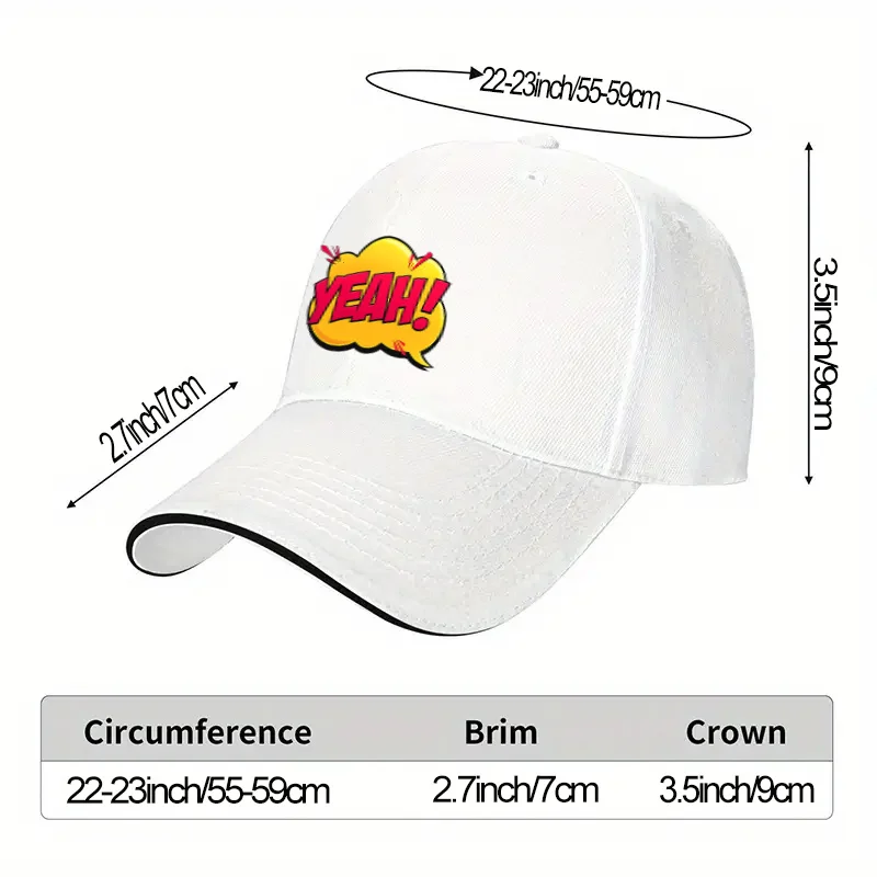 YEAH! Comic Print Adjustable Baseball Cap Lightweight Cotton Blend Casual Hat for Men Women