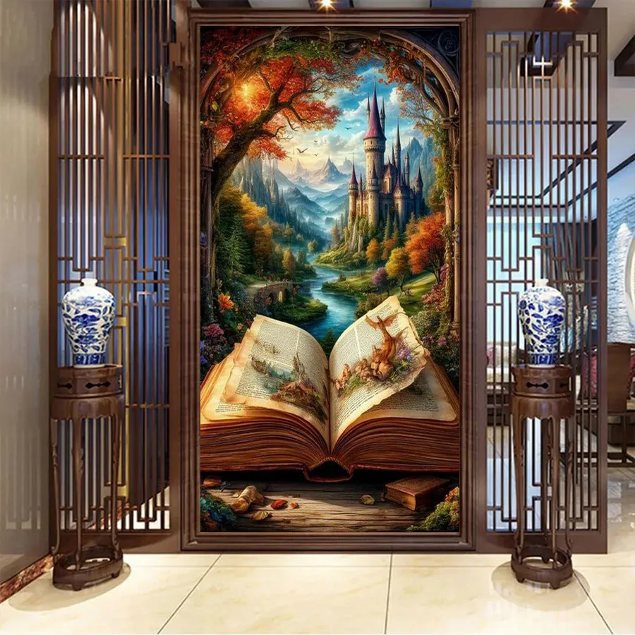 

Castle Books Scenery Picture Large Size Diy Diamond Painting Landscape Full Square Round Drill Mosaic Embroidery Kits Wall Decor