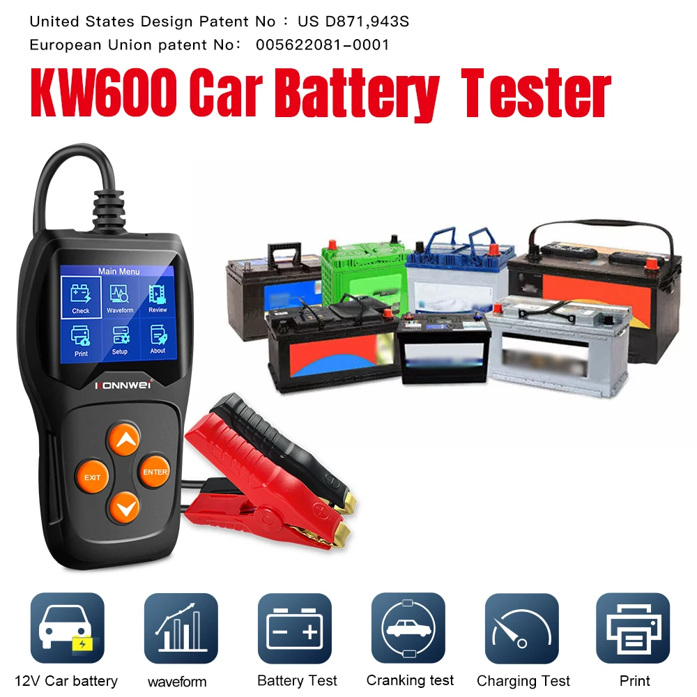

Тестер автомобильного аккумулятора KONNWEi 12 В поддерживает обновление онлайн-системы, данные неисправности, дисплей состояния аккумулятора, инструмент сканирования автомобильного аккумулятора