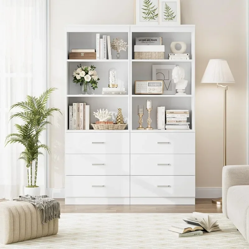 71 Inches Tall Storage Cabinet,Bookcase with 3 Drawers and 3-Tier Open Shelves,Wooden Bookshelf Storage Organizer