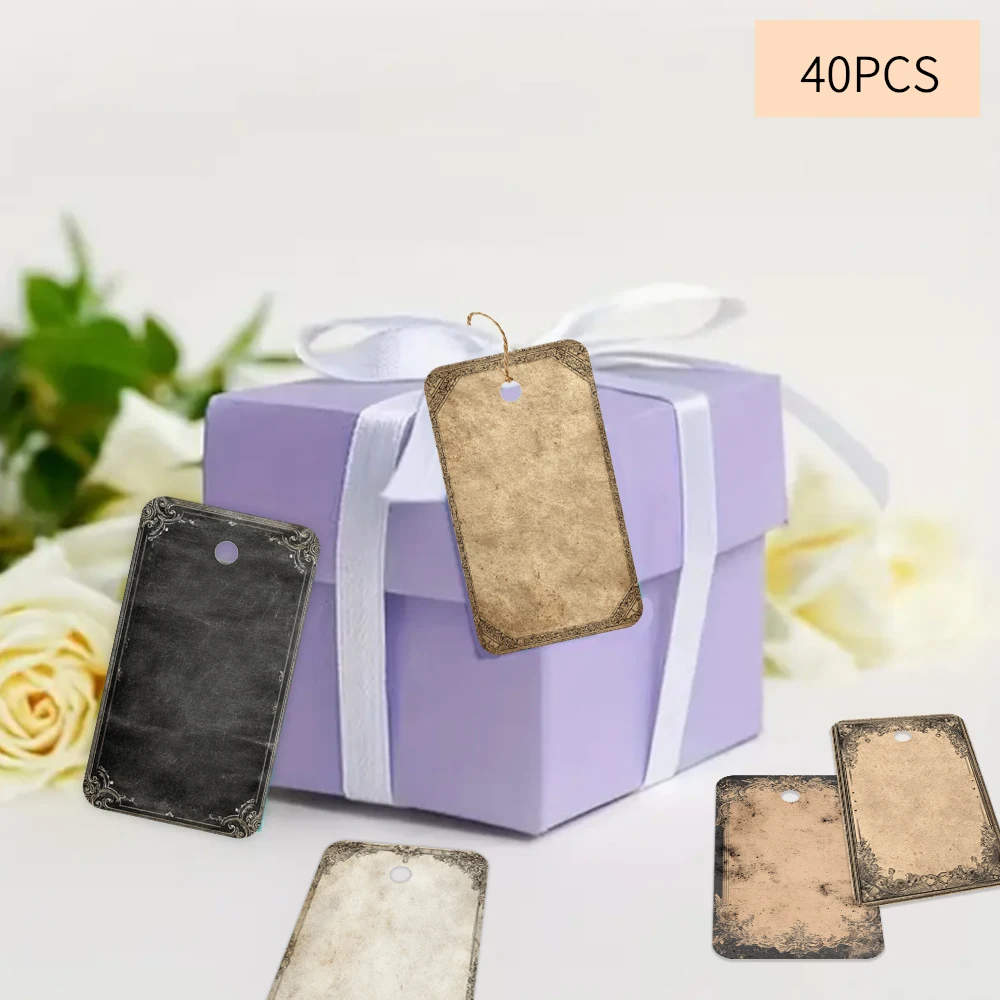 40pcs Vintage Blank Labels for Gifts, Weddings, Bridal Showers, Birthdays, Message Cards, Greeting Cards, Includes Twine