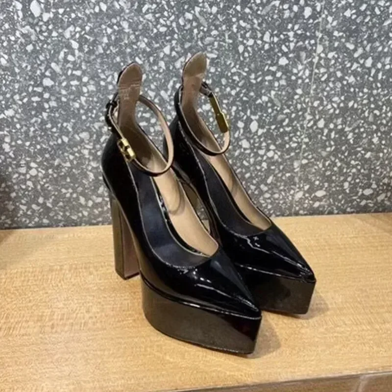 Spring and Summer New Coarse High Heels Women\'s Shoes Round Toe Thick Sole Party Wedding Plus Size Women\'s Single Shoes