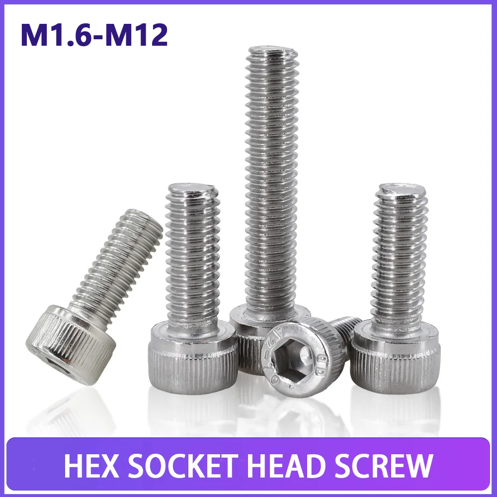 1-50pcs DIN912 M1.4 M1.6 M2 M2.5 M3 M4 M5 M6 M8 M10 M12 304 A2 Stainless Steel Hexagon Hex Socket Head Cap Head Allen Bolt Screw