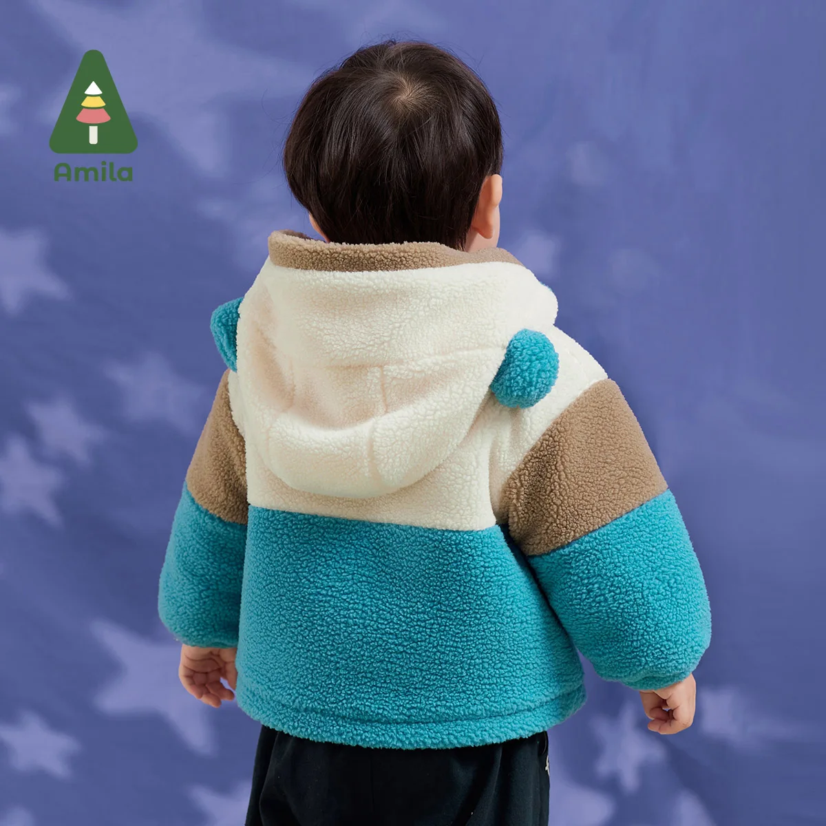 Amila Baby Children Coat 2024 Winter New Multicolour Hooded Warm Cosmic Theme Cartoon Pattern Baby Clothing