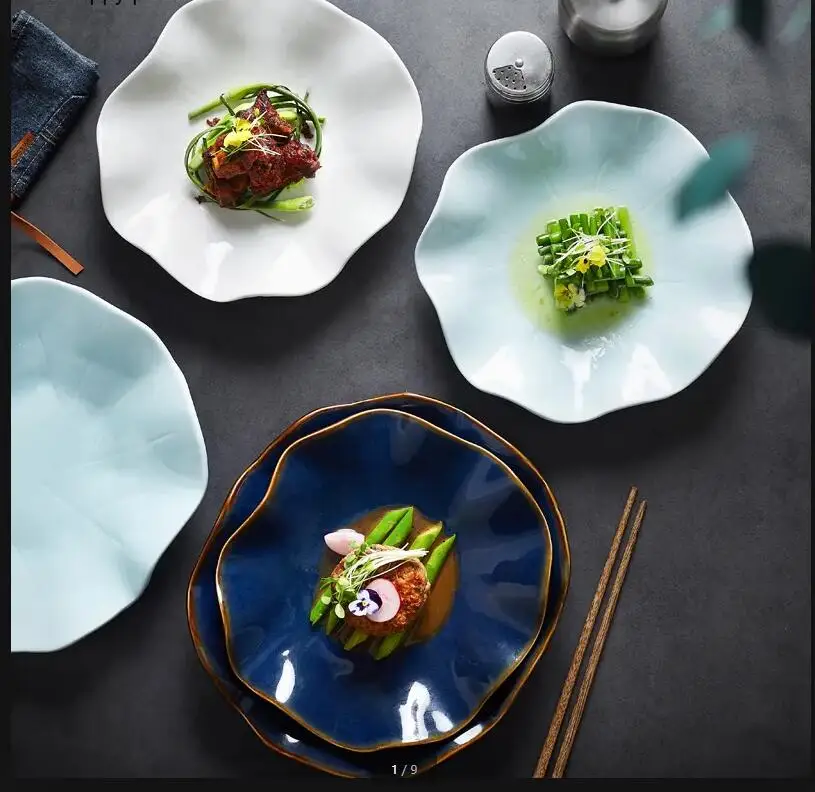 

Leaf Ceramic Plate Soup Dish Dinner Plates Fruit Tray Salad Bowl Dessert Feature Tableware Decorative