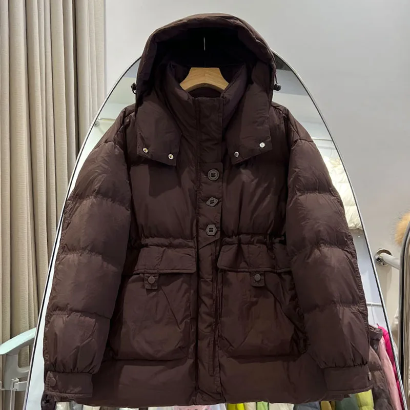 Cappotto da donna con temperamento con cappuccio da donna 2025 Nuovo piumino invernale addensato Piumino d'anatra bianco Piumini da donna tinta unita H557