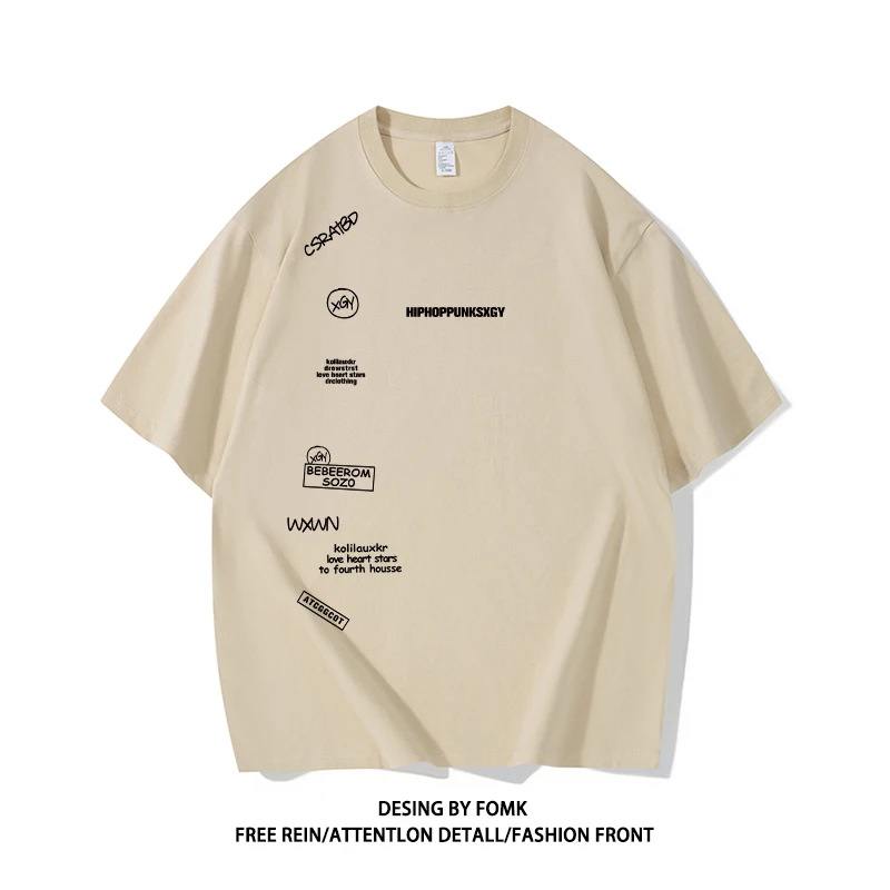 

FOMK модная летняя футболка большого размера с короткими рукавами High Street, мужская и женская футболка с буквами American Vibe, тяжелый топ больших размеров