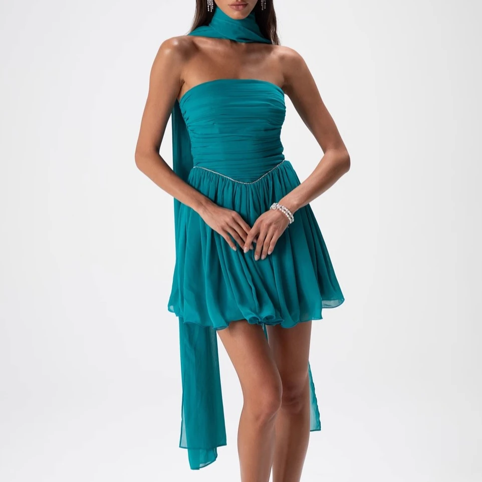 

Strapless Slash Neck Mini Dress Women Lace-up Summer Holiday Party Vestidos Bodycon Streetwear Diamonds Clothing Lady