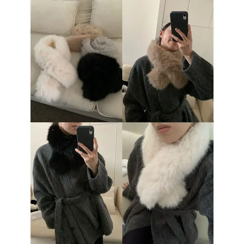 暖かい万能な狐模倣ファースカーフ-2025年新作-優しいファー襟付きスカーフ-小さなスカーフ-柔らかく心地よいユニセックススカーフ-ファッションアクセサリー