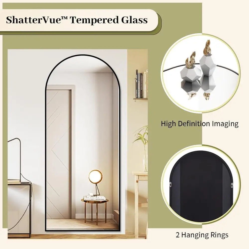 Full Length Mirror Arched Top Standing Wall Mirror Shatterproof High Definition Glass Leaning Floor Mirror Bedroom Dressing Room