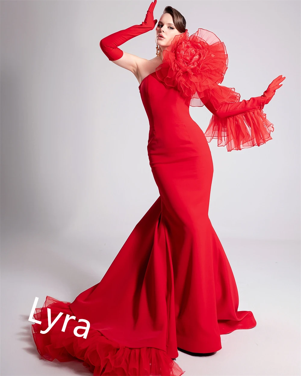 Maßgeschneidertes luxuriöses rotes Jersey-Abendkleid mit einer Schulter, Meerjungfrau, Promi-Kleider, exquisite Kleider für besondere Anlässe, zart